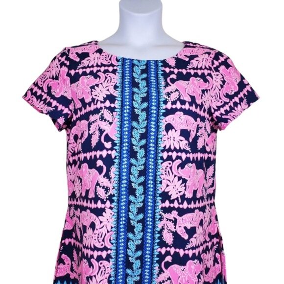 Lilly Pulitzer Womens High Tide Navy Pink Elephant Print Blanca Romper Size 12 - Picture 2 of 9